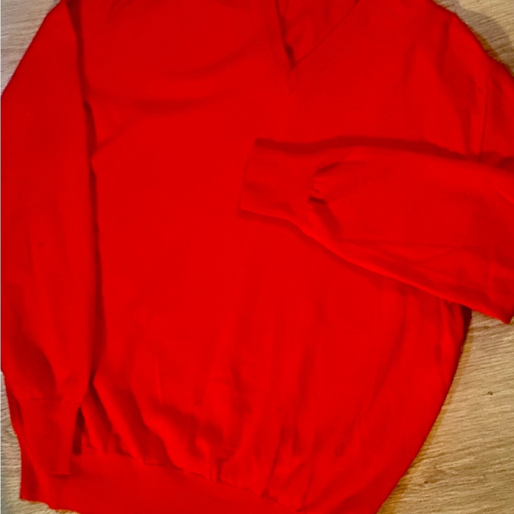 Valentino Studio Red V-Neck Sweater 100% Merino Wool Mens Vintage (L)
